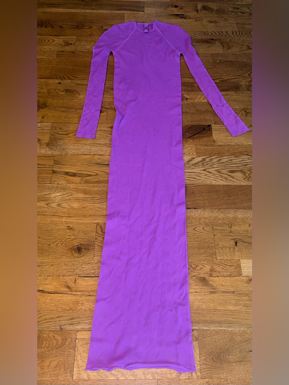 Skims. Fishnet Long Sleeve Maxi Swim Coverup. Purple. Size 2X-4X.